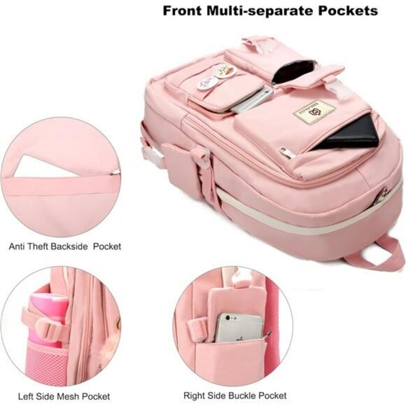 Pink Waterproof Laptop Backpack 15.6 Inch School Travel Bag for Women Girls main image 4